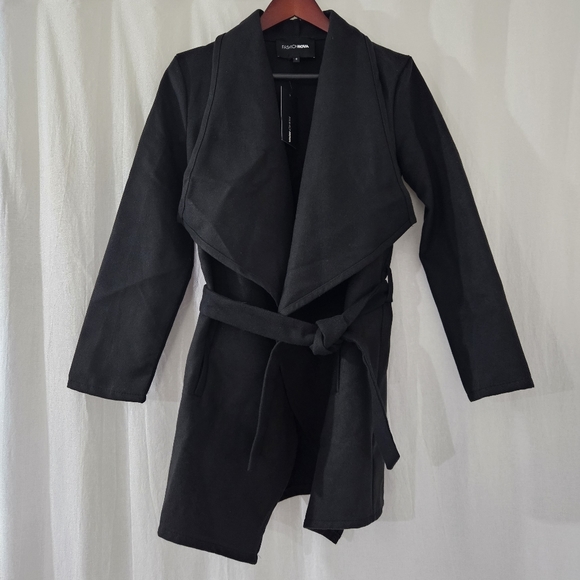 Fashion Nova Black Belted Wrap Coat Women’s Size S - Picture 1 of 5
